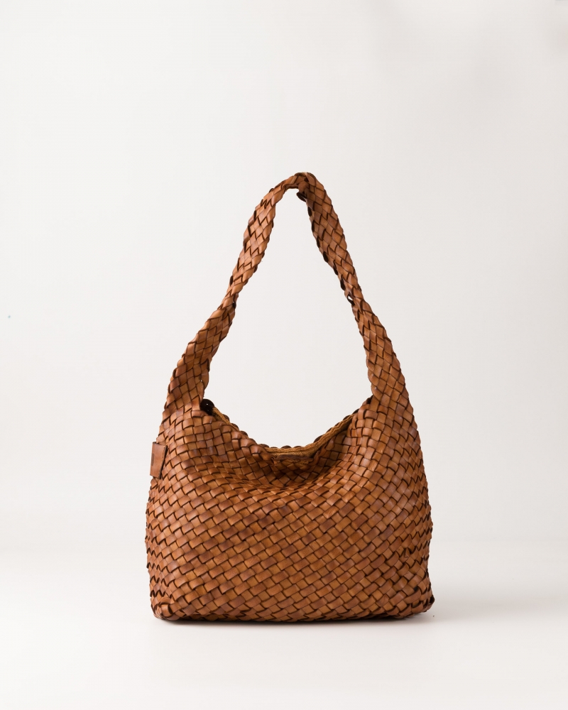 sac bandoulière en cuir tressé tan killen biba