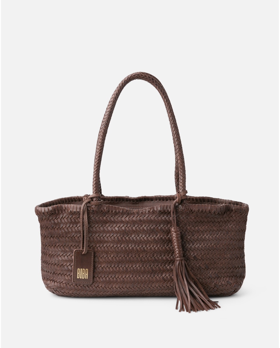 sac baguette en cuir tressé bleu turquoise perkins biba