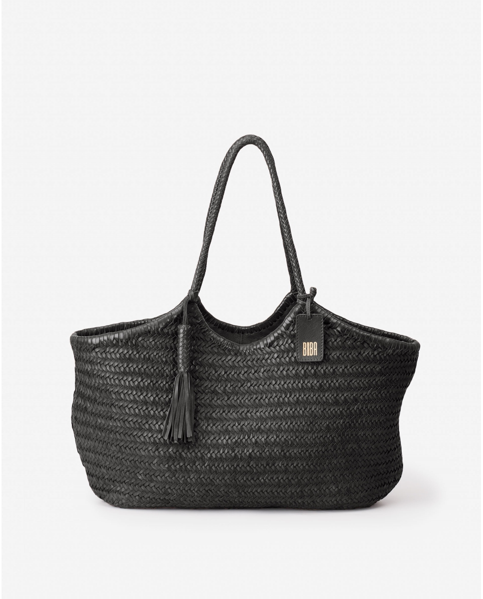 sac baguette en cuir tressé noir perkins biba
