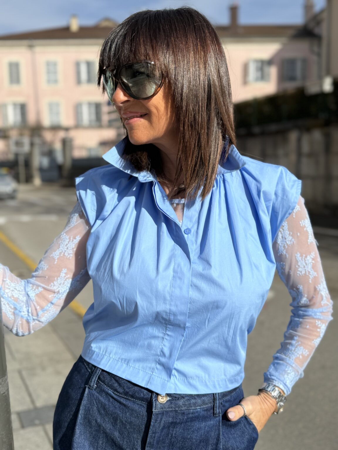 chemise manches courtes bleu ciel