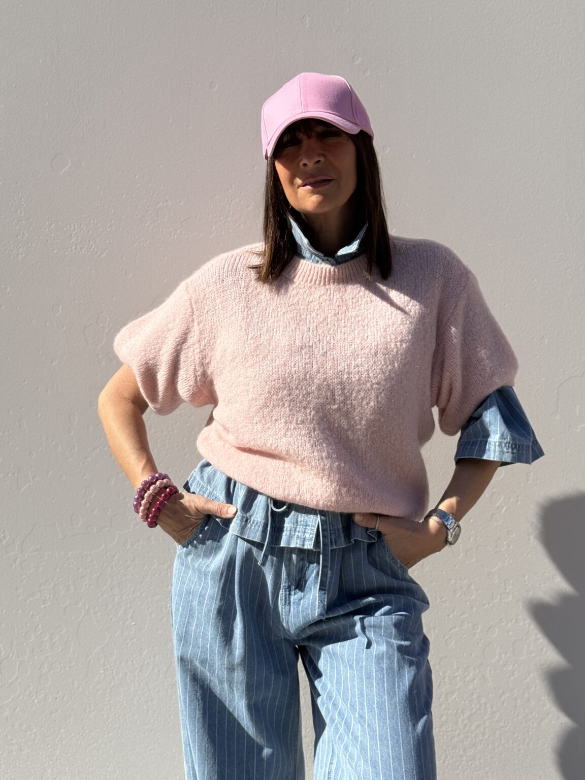 pull maille douce manches courtes rose poudré marie ile de rÉ