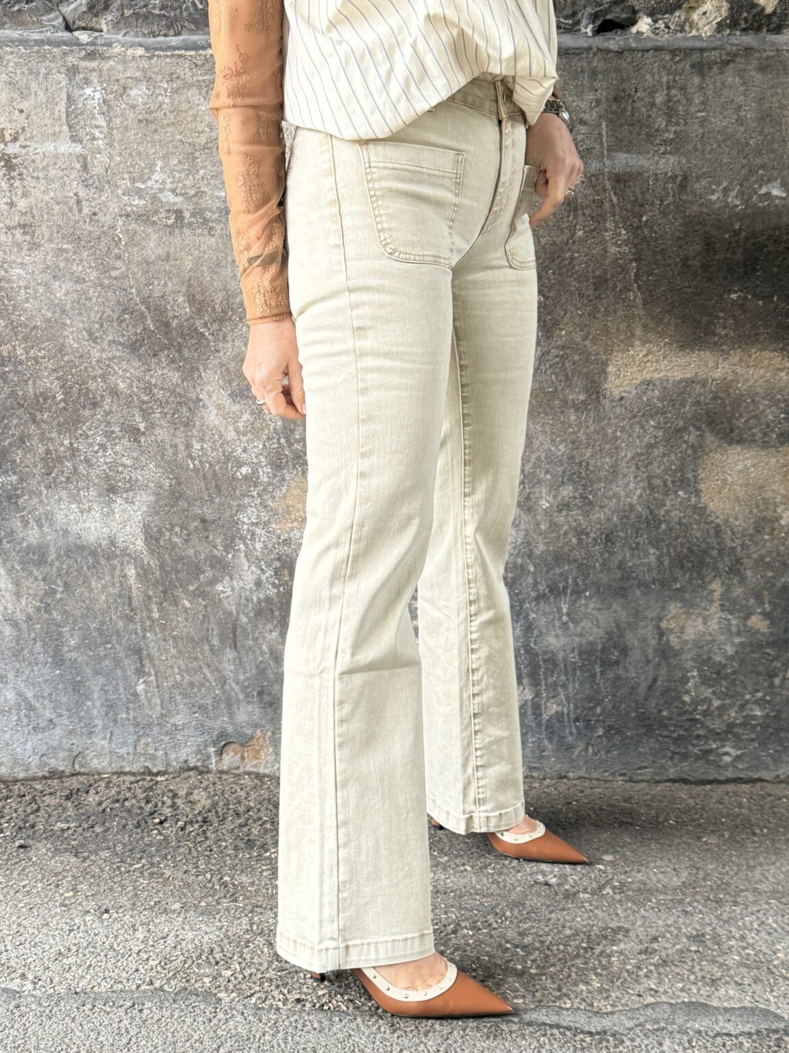 jean flare beige délavé sonny