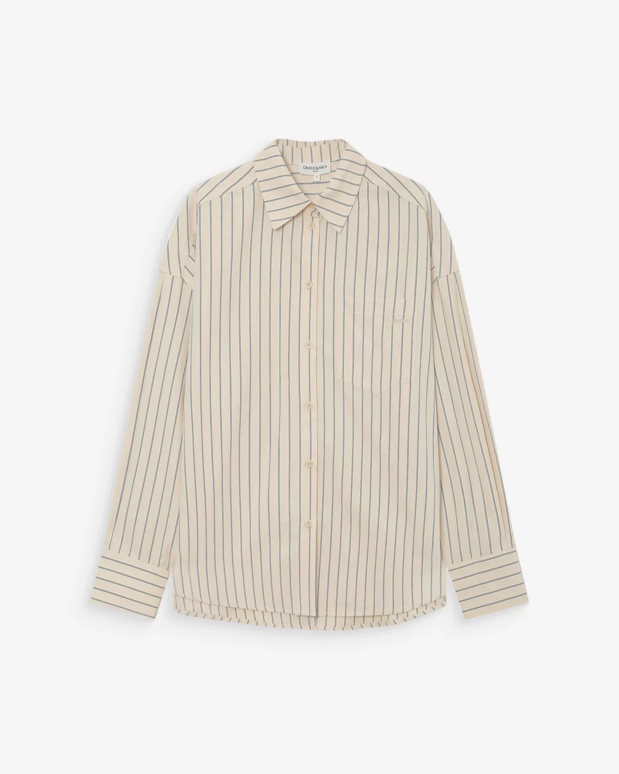 valerie chemise rayures vanille beige noir grace et mila3
