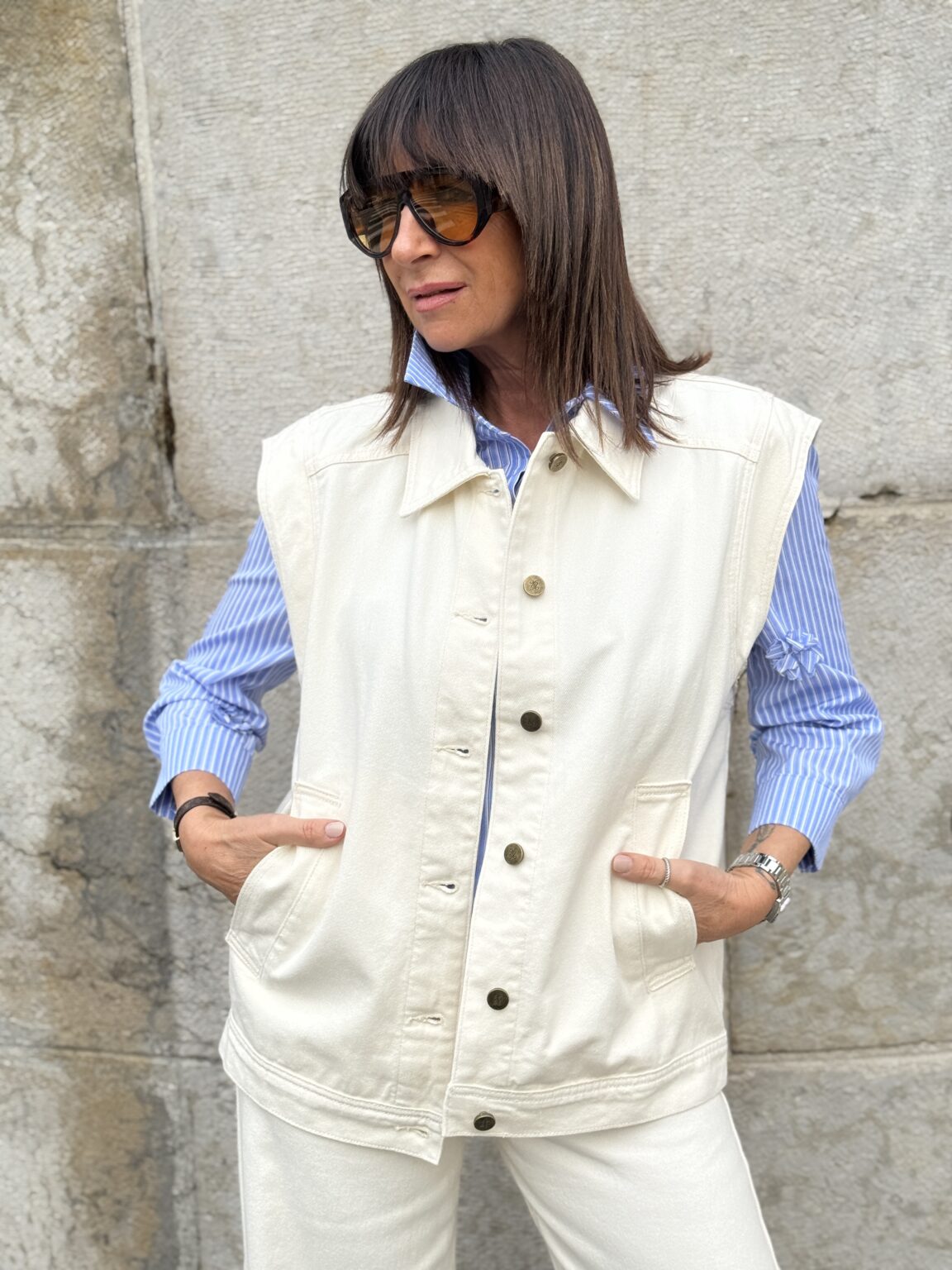 veste sans manches oversize en denim écru vallonia