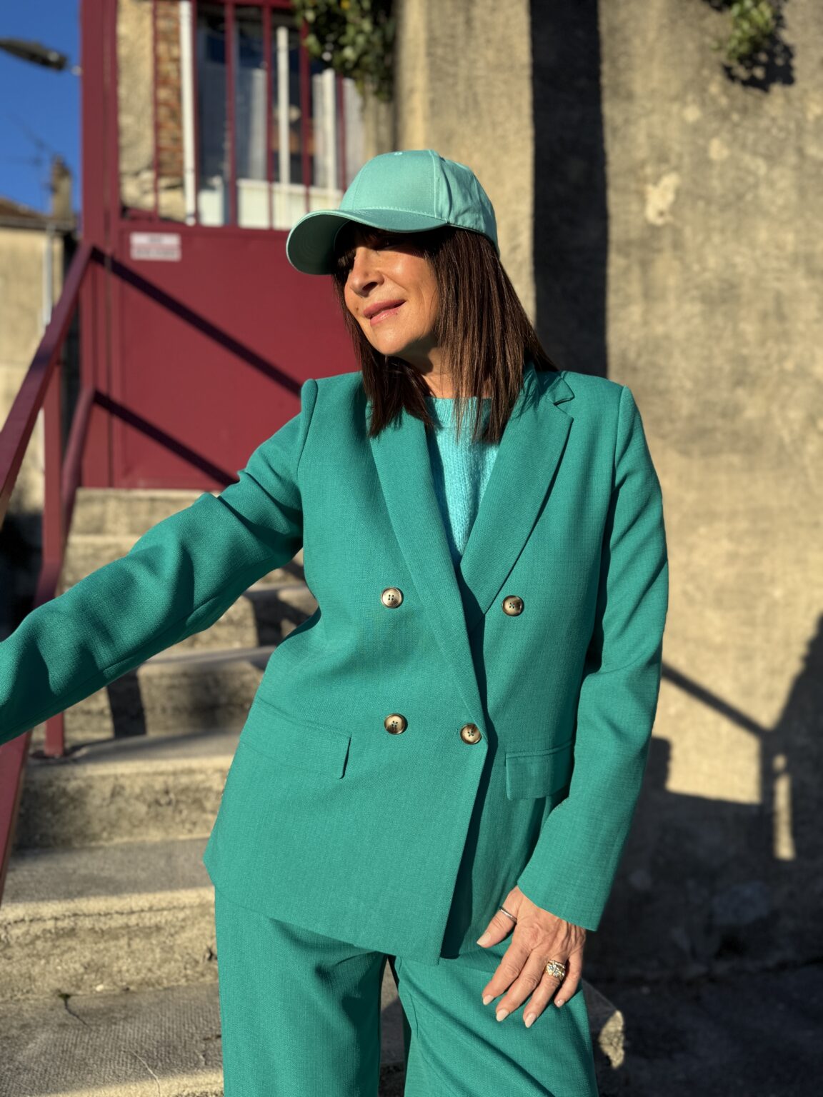 veste de tailleur croisée manches longues verte parfaite