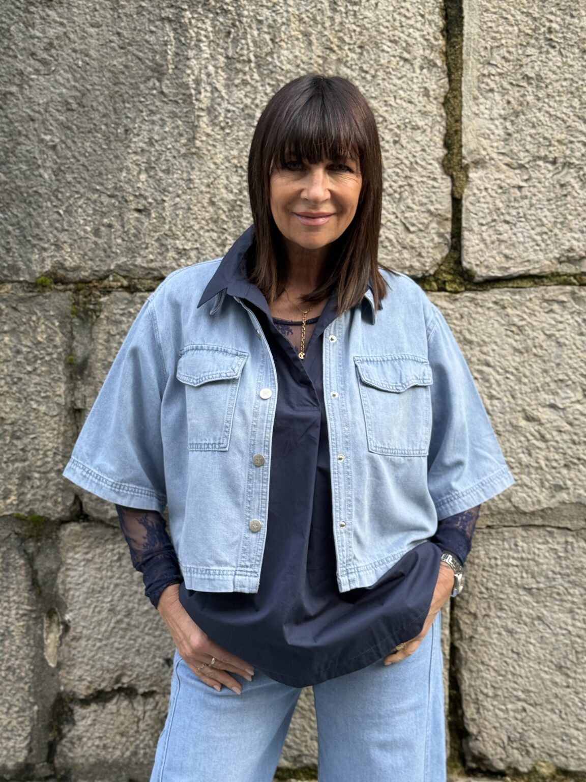 chemise oversize courte en denim skyblue vita