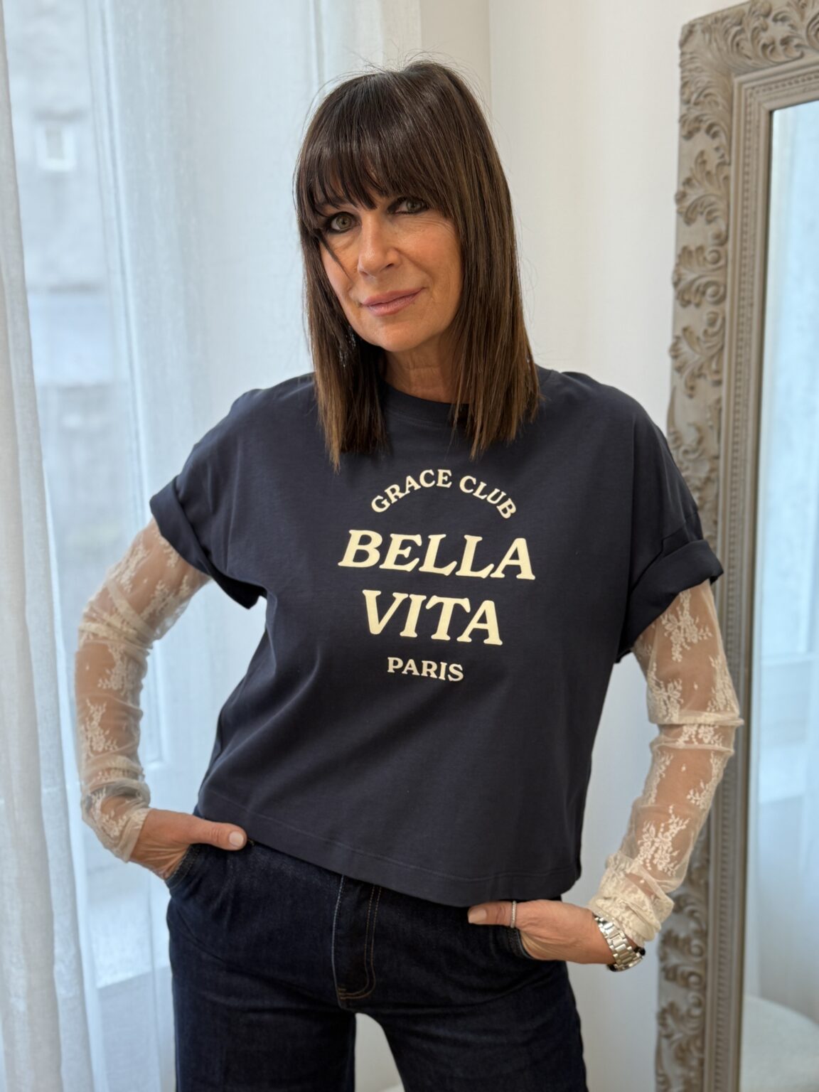 t shirt court oversize imprimé bella vita marine voss