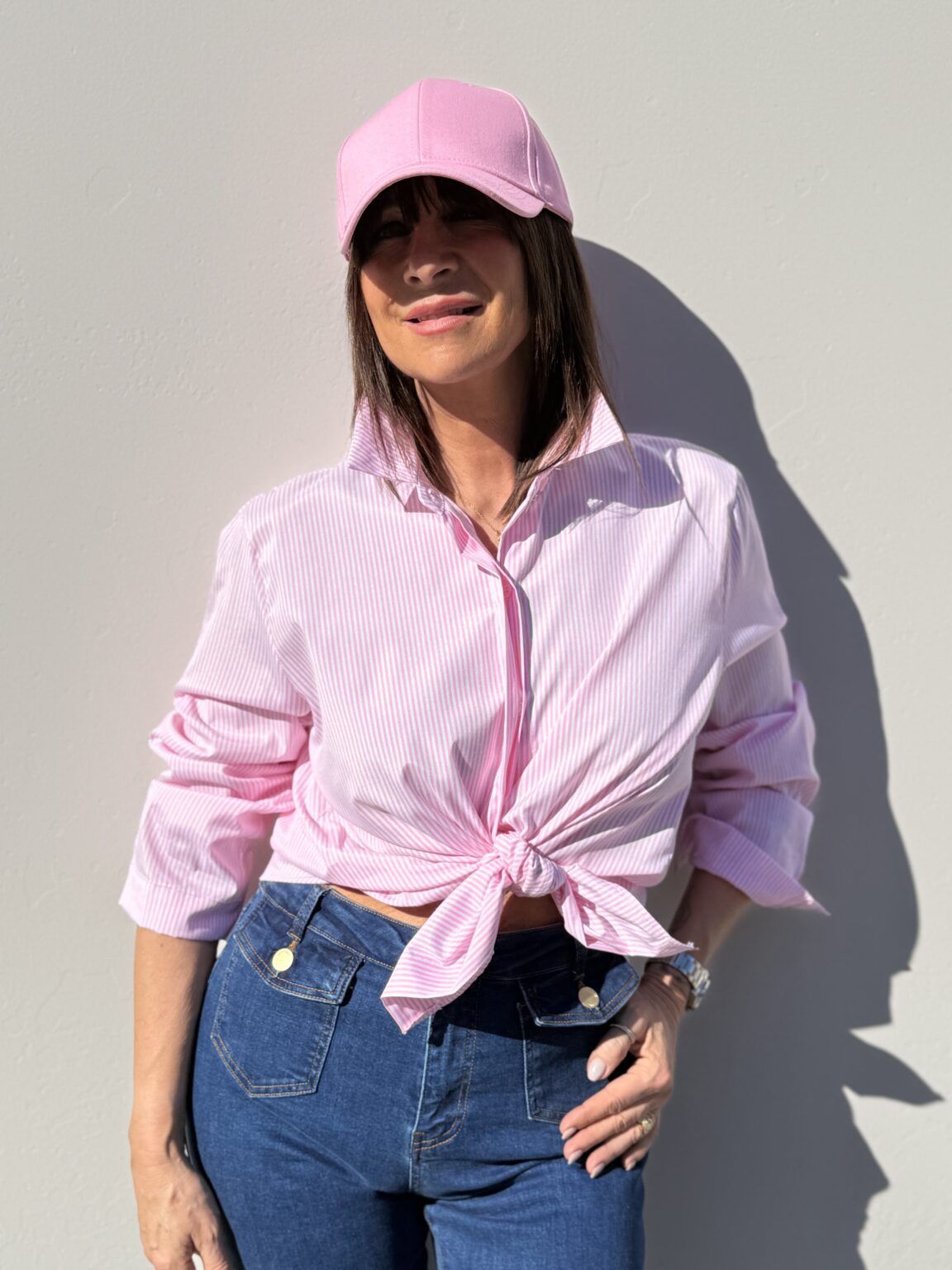 chemise rayée oversize rose et blanc