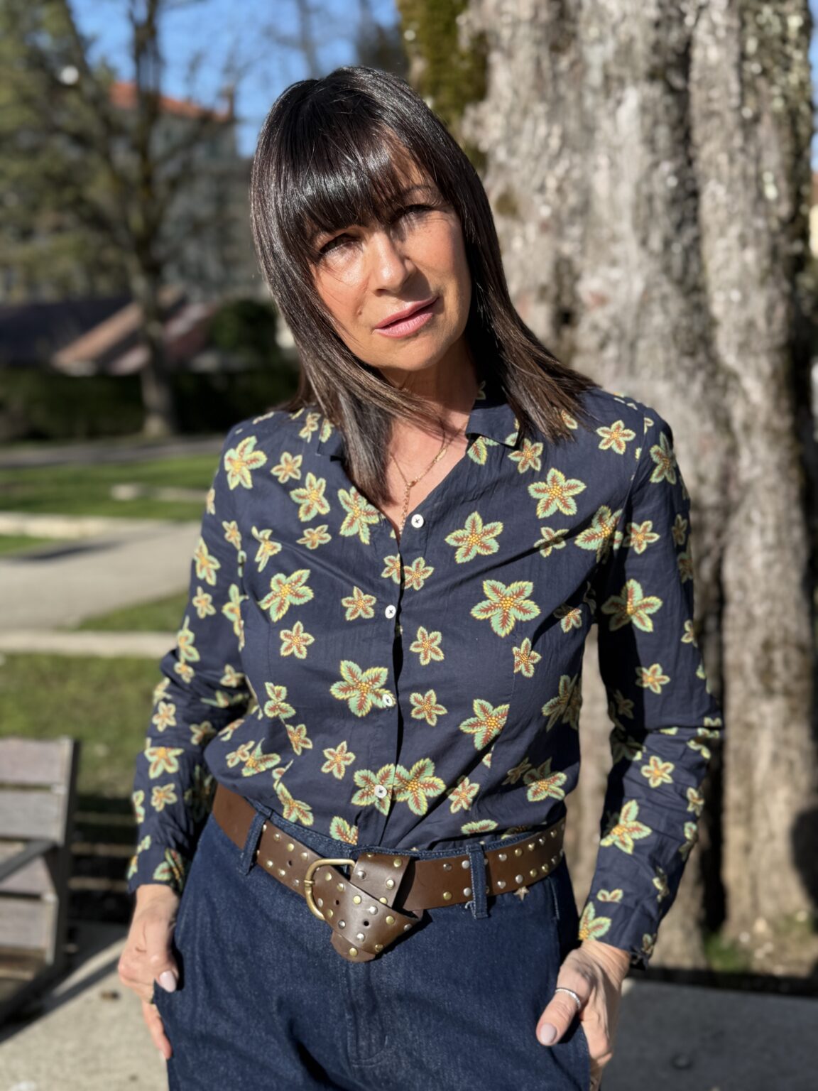 chemise imprimée "star flowers" marine et vert nice things