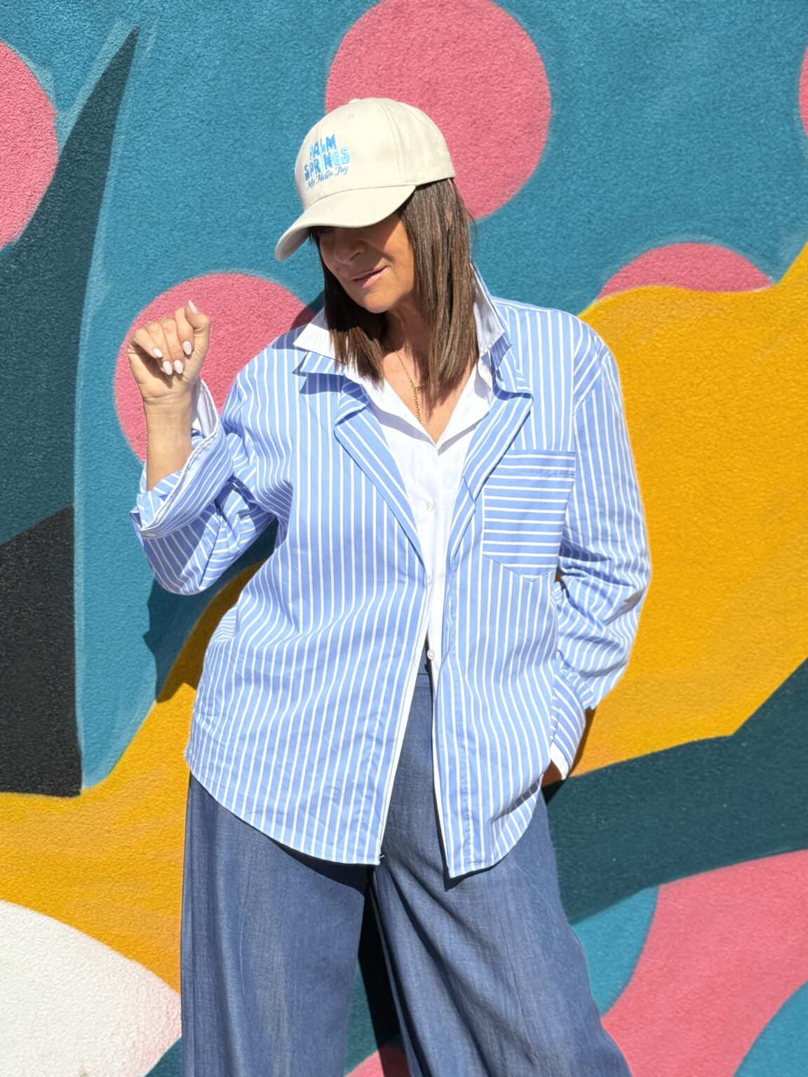 chemise rayée bleu ciel à col contrastant imperial