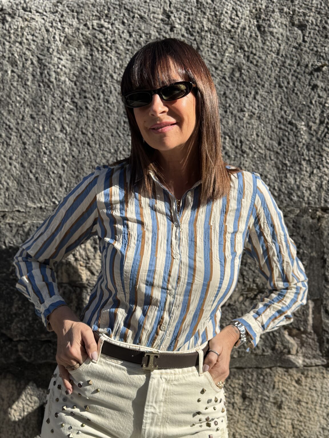 chemise rayée bleu écru brun nice things