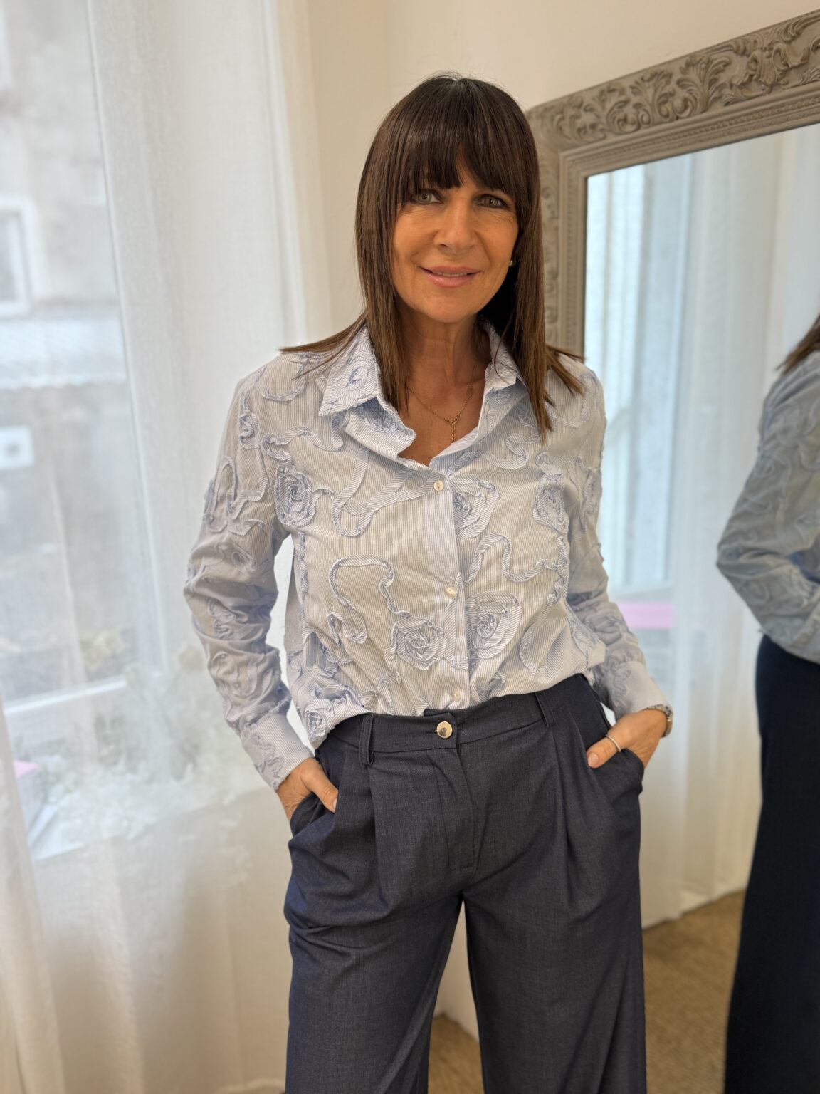 chemise texturée bleu ciel à rayures kikisix