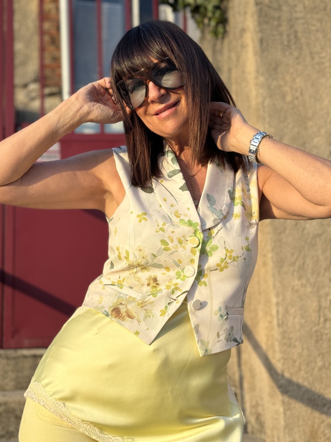 gilet tailleur sans manches imprimé floral imperial