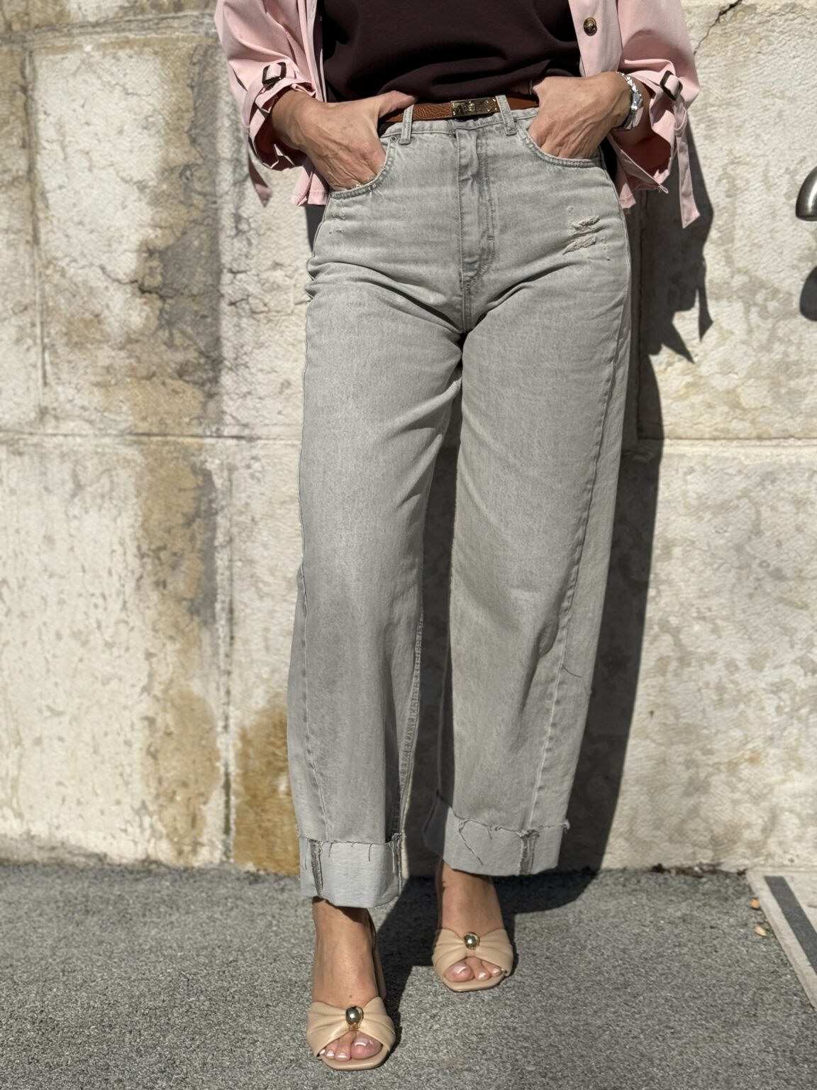 jean délavé coupe droite gris clair souvenir