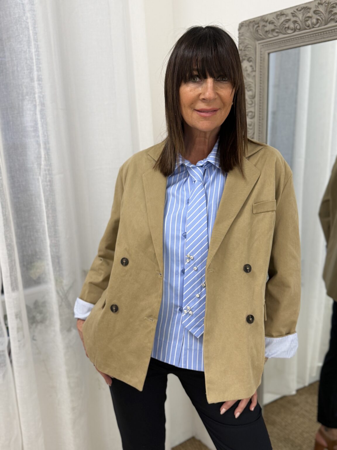 veste blazer croisée beige sable kikisix