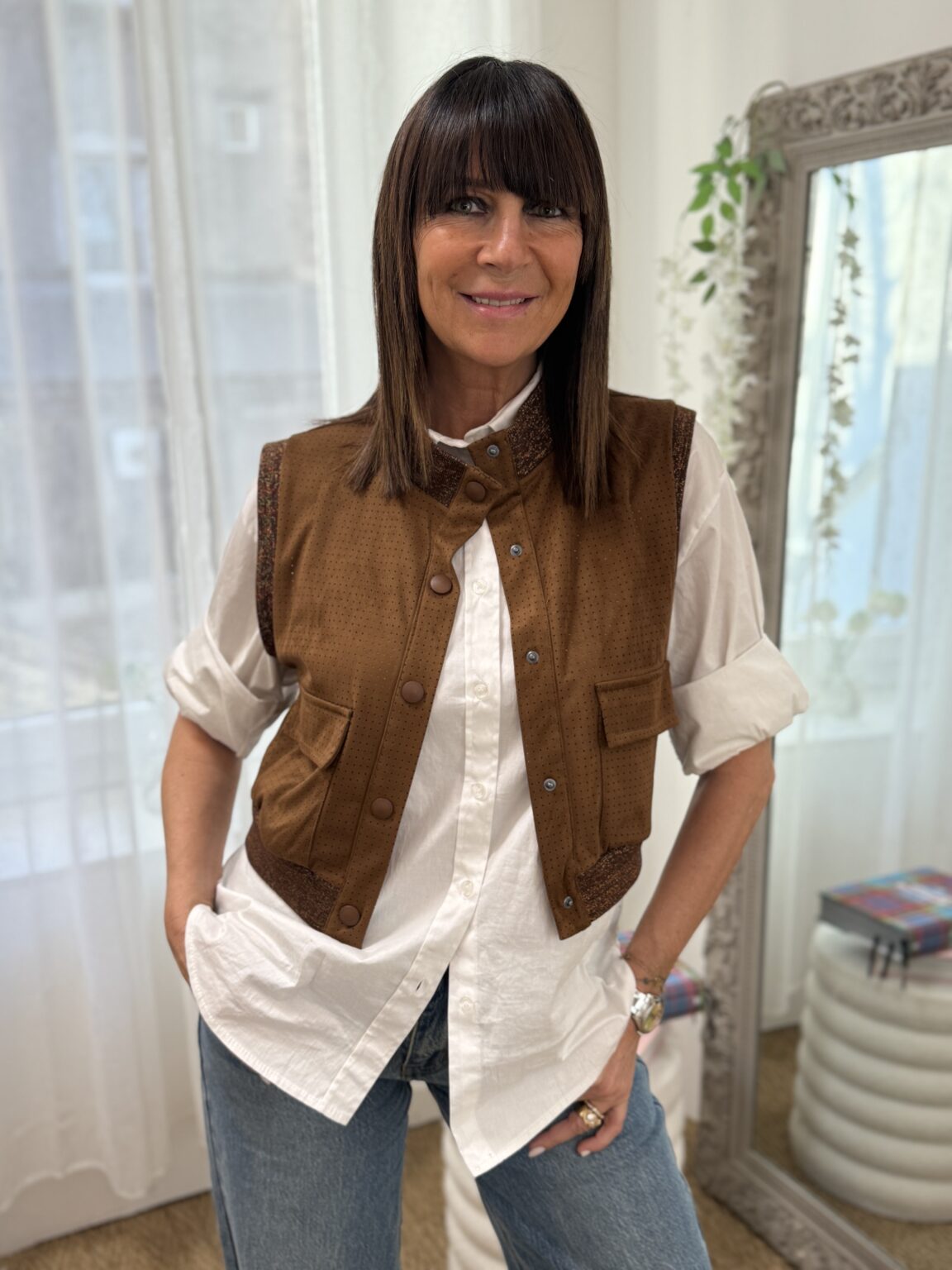 gilet sans manches perforé camel irisé kikisix