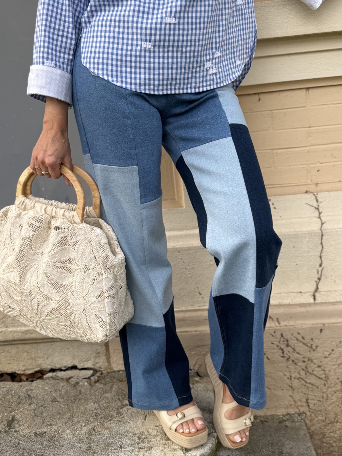 pantalon patchwork denim bardot