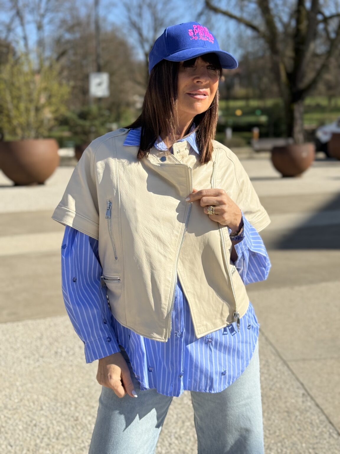 perfecto manches courtes en cuir crème imperial