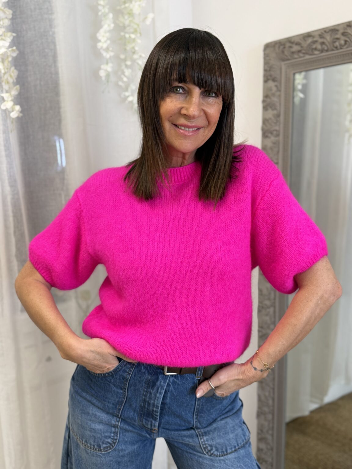 pull maille douce manches courtes fuschia marie ile de rÉ