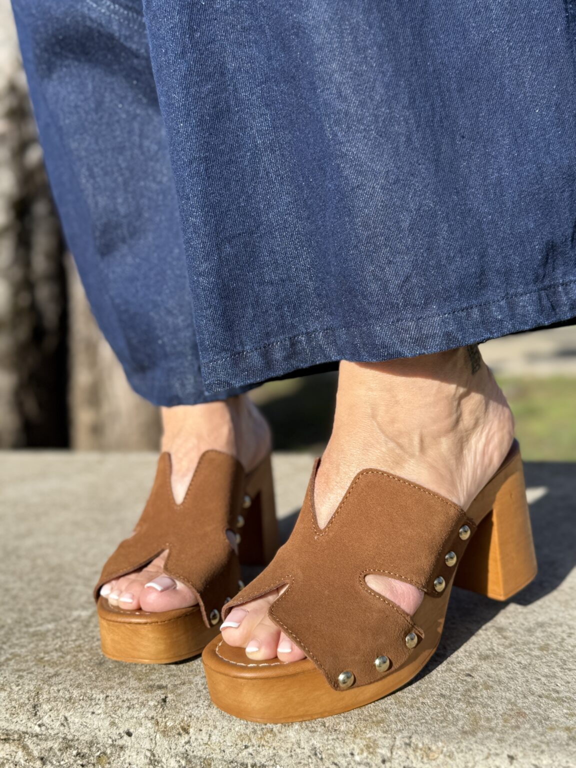 mules à talon effet bois camel steve maden