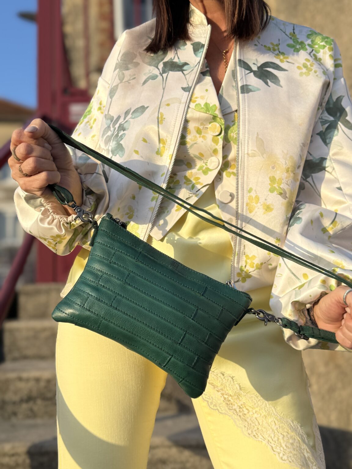 sac mini bandoulière en cuir tressé vert lewisburg biba