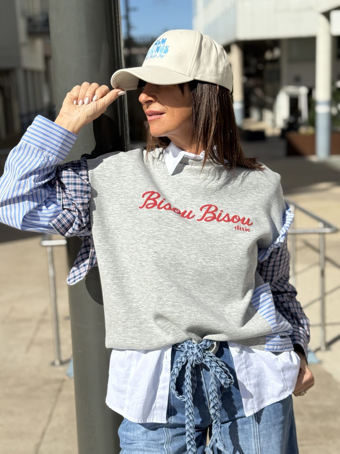 sweat shirt gris mix matières "bisou bisou" dixie