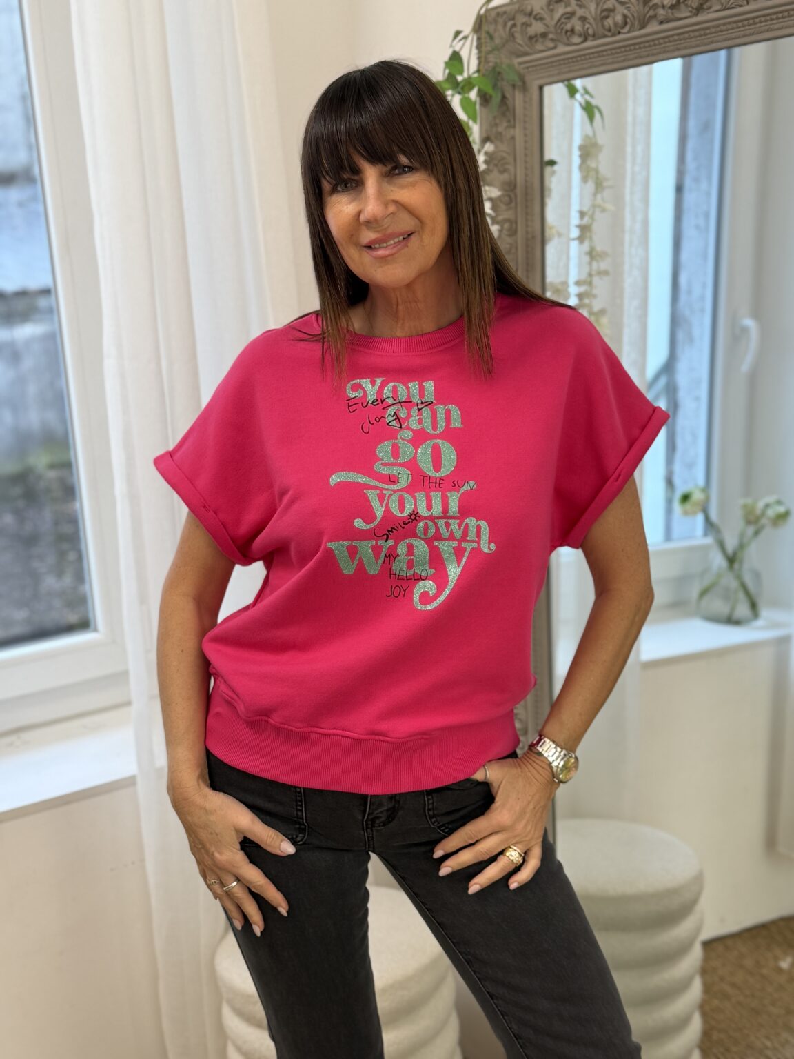 sweat shirt magenta imprimé message my hello joy