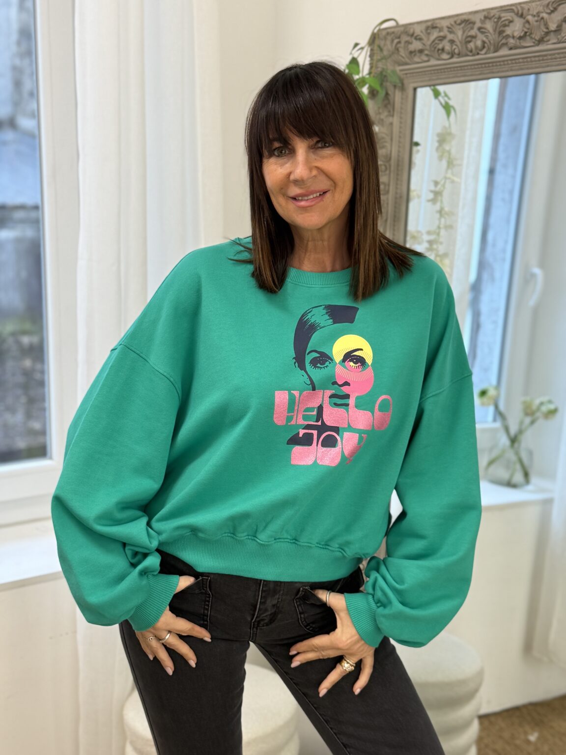 sweat vert à imprimé graphique my hello joy