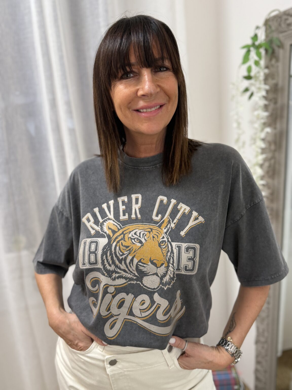 t shirt gris imprimé "river city" kikisix