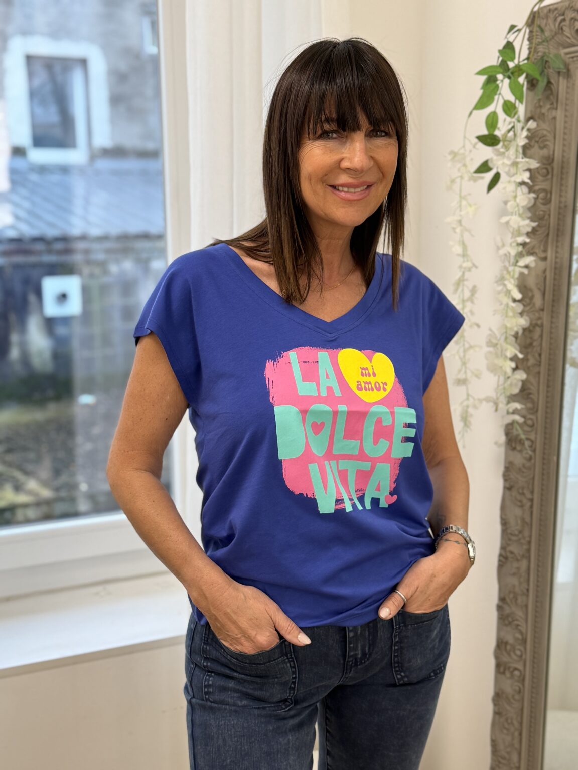 t shirt imprimé "la dolce vita" bleu royal