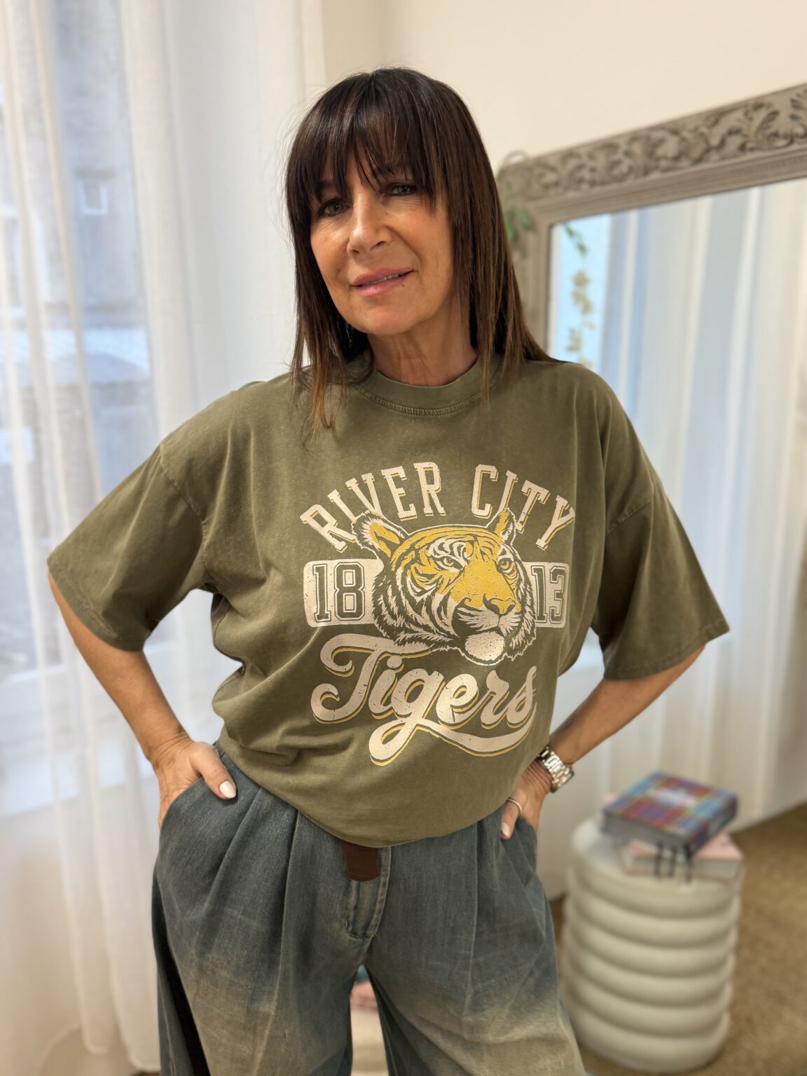 t shirt kaki imprimé "river city" kikisix