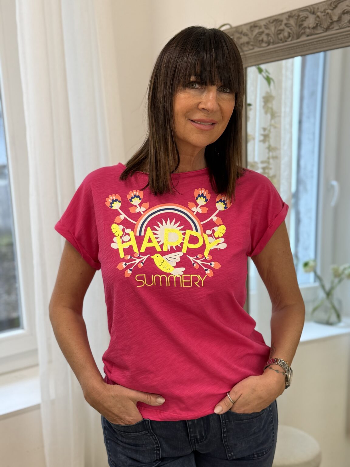 t shirt magenta imprimé "happy summery"