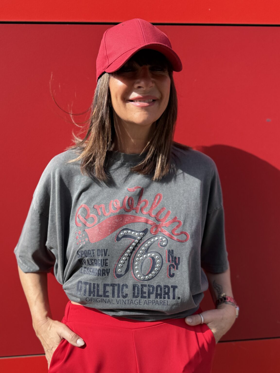 t shirt marron imprimé "brooklyn" kikisix