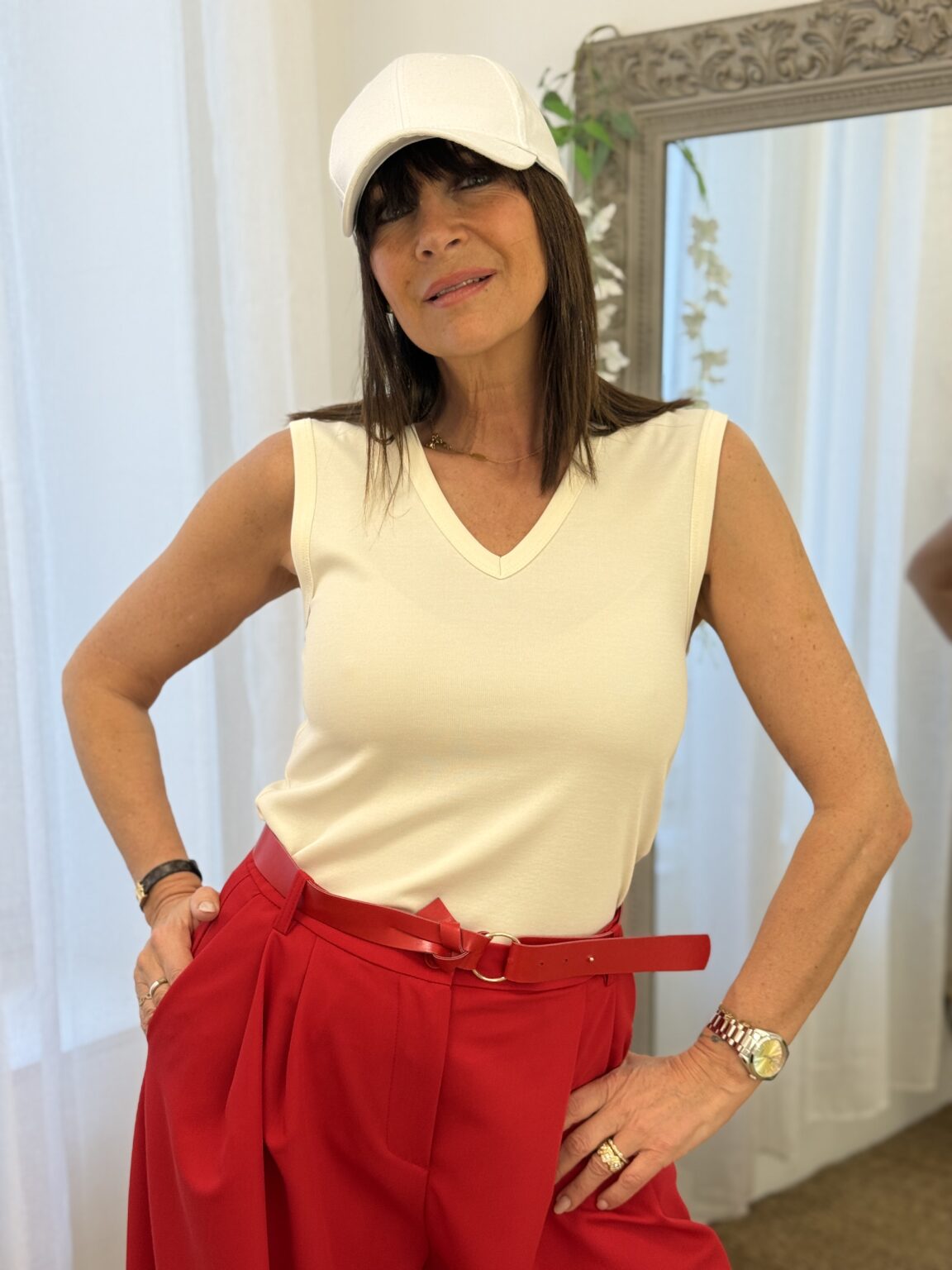 t shirt sans manches col v ivoire imperial