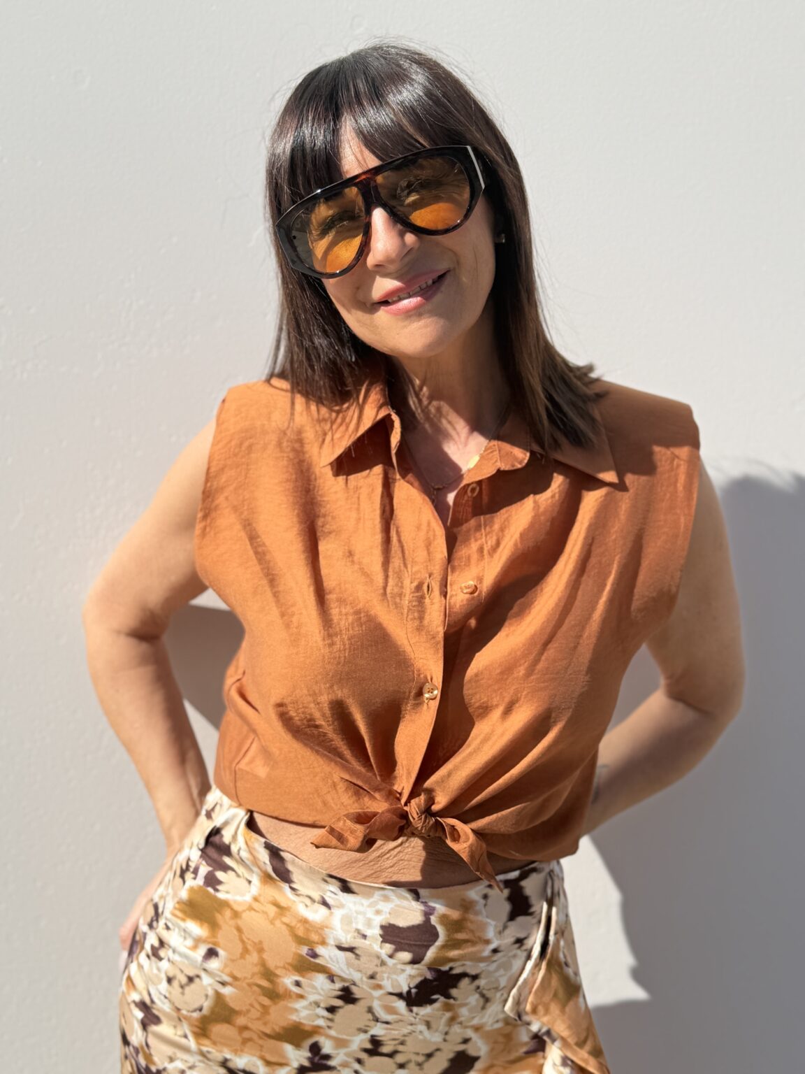 top chemisier sans manches à nouer terracotta kikisix