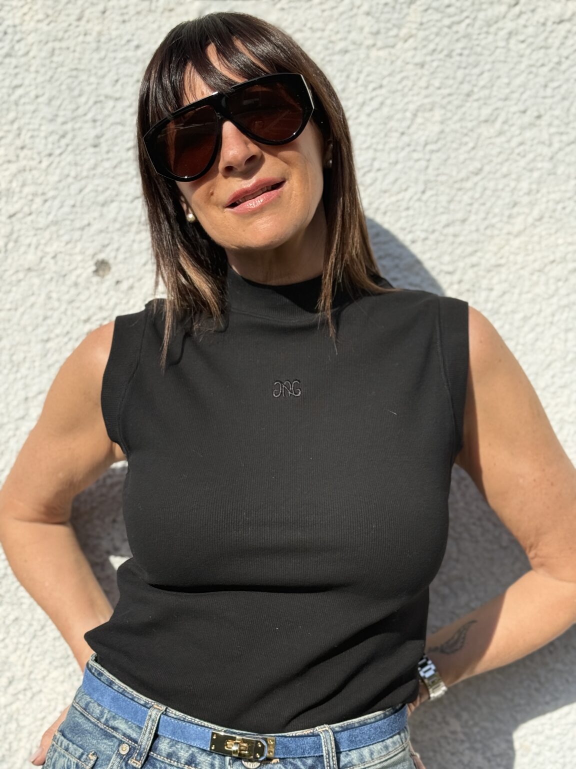 top côtelé sans manches noir ange