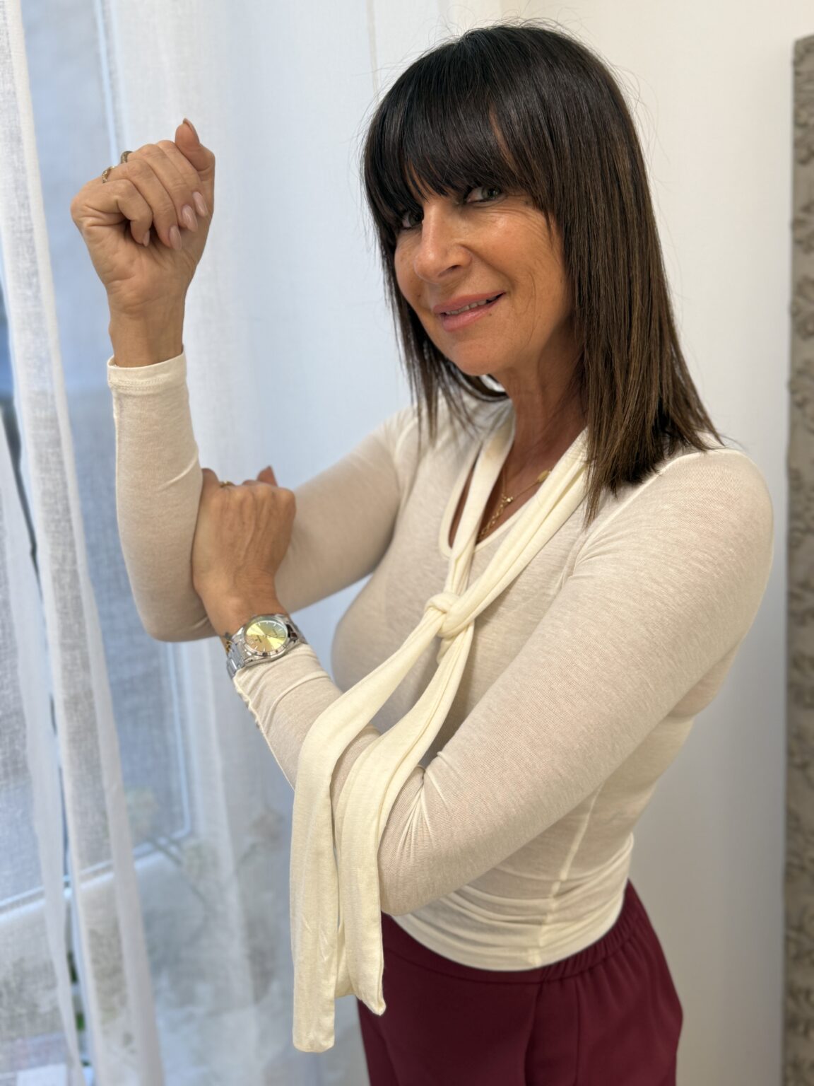 top fluide avec écharpe intégrée blanc kikisix