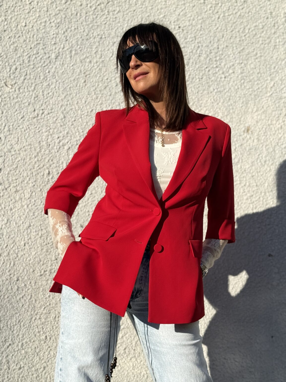 veste blazer droite structurée rouge imperial