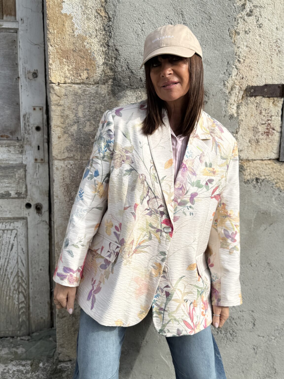 veste blazer oversize à motif florale