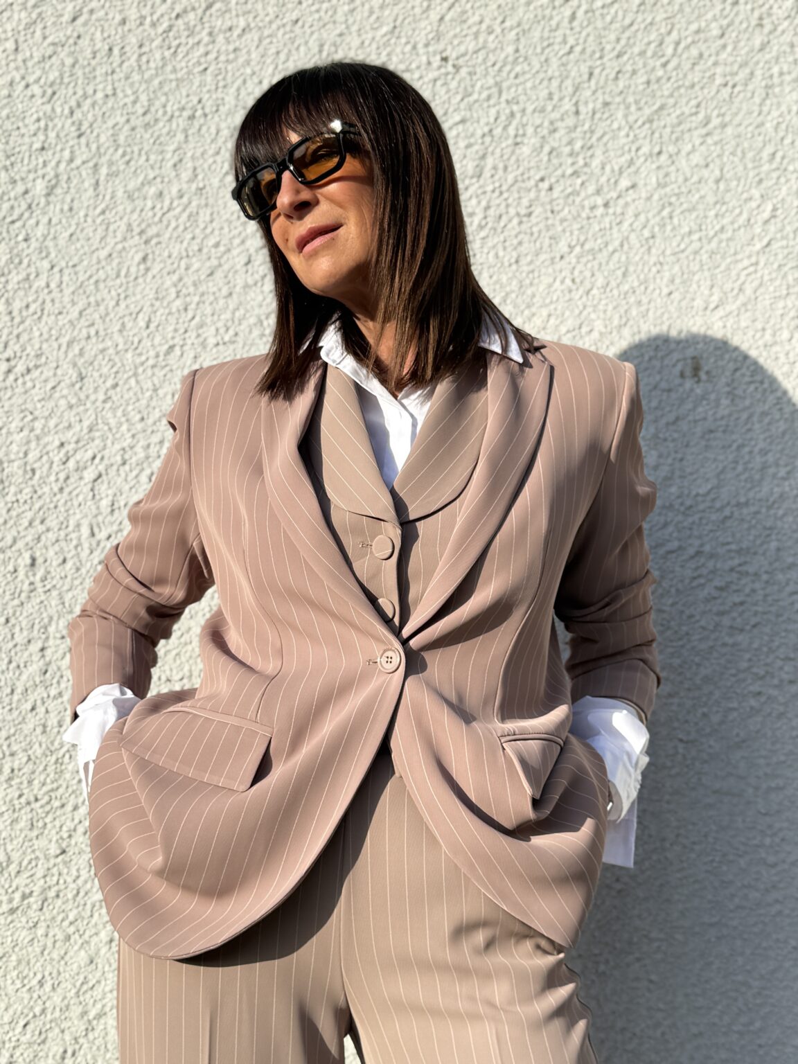 veste blazer rayé taupe