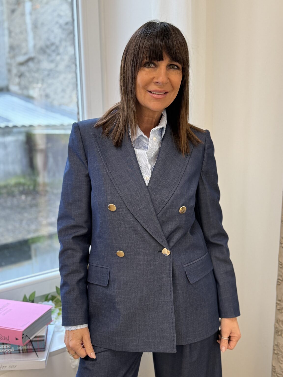 veste tailleur structuré bleu demin kikisix