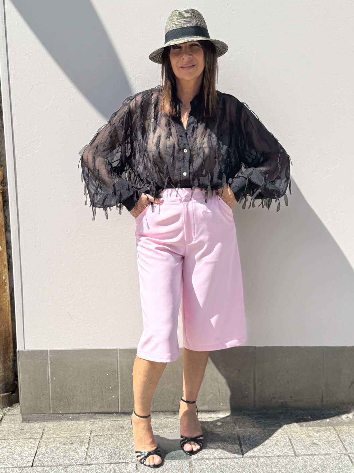 bermuda tailleur rose poudré emilie karston