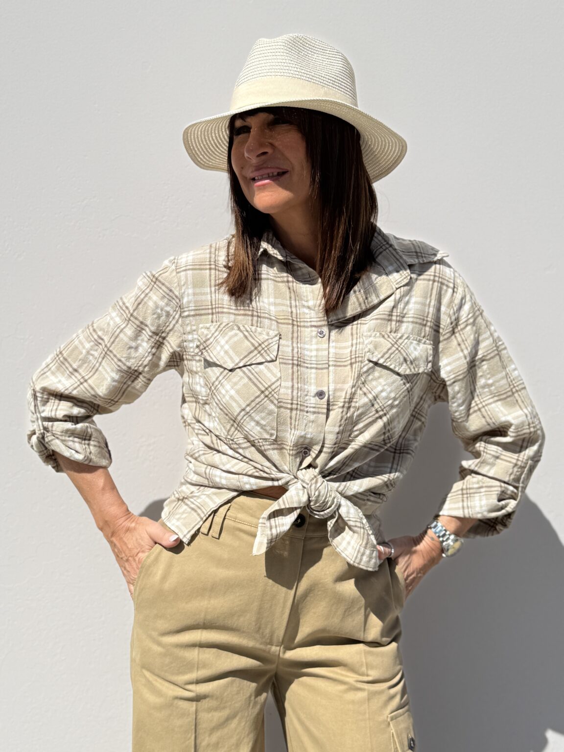 chemise à carreaux beige fluide dixie (amb)