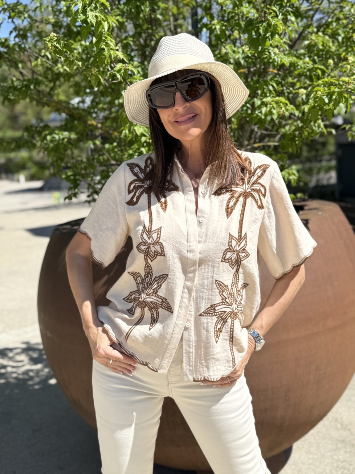 chemise beige brodée "palmiers" la petite Étoile