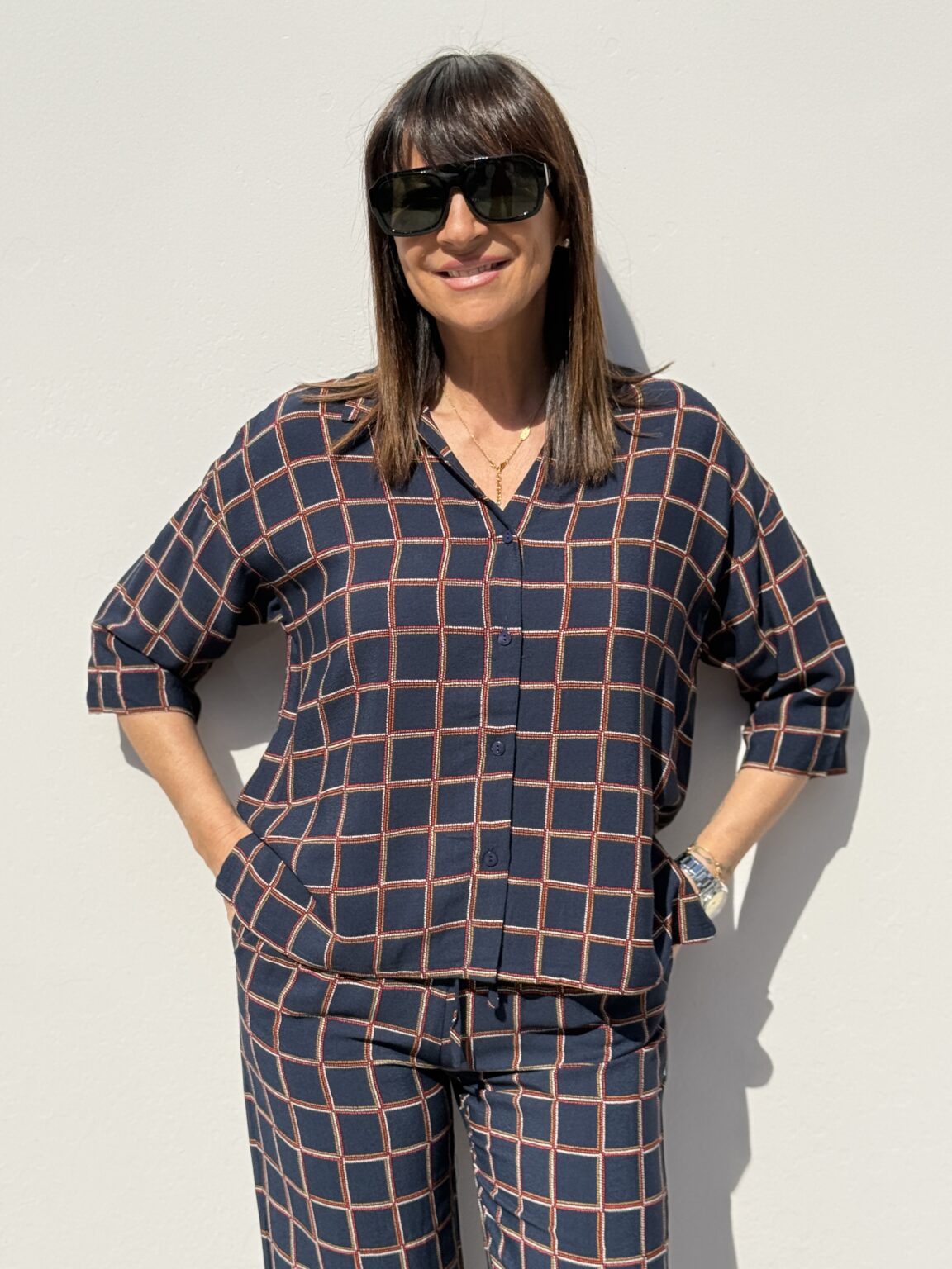 chemise bleu et verte fluide imprimé graphique nice things