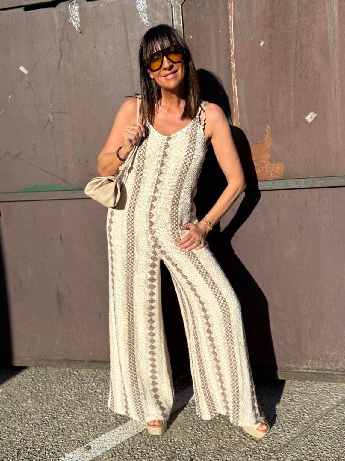 combinaison pantalon fluide en maille écru et marron philia loft
