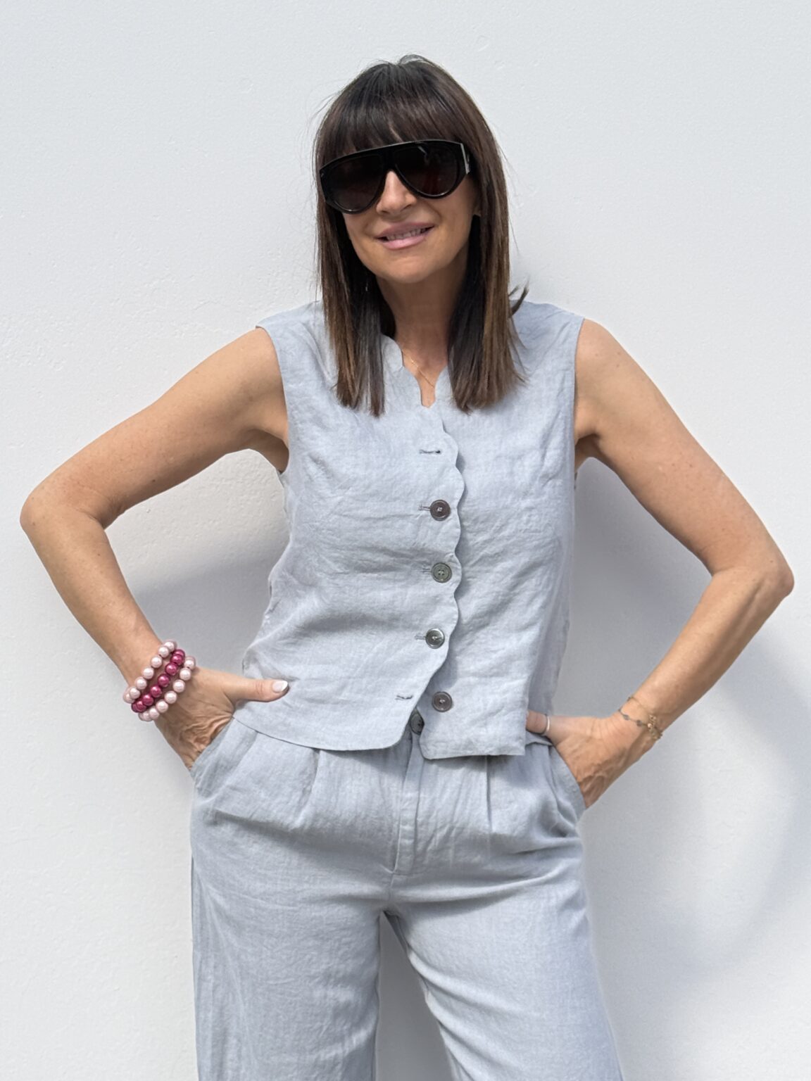 gilet de barman 100% lin gris clair nice things