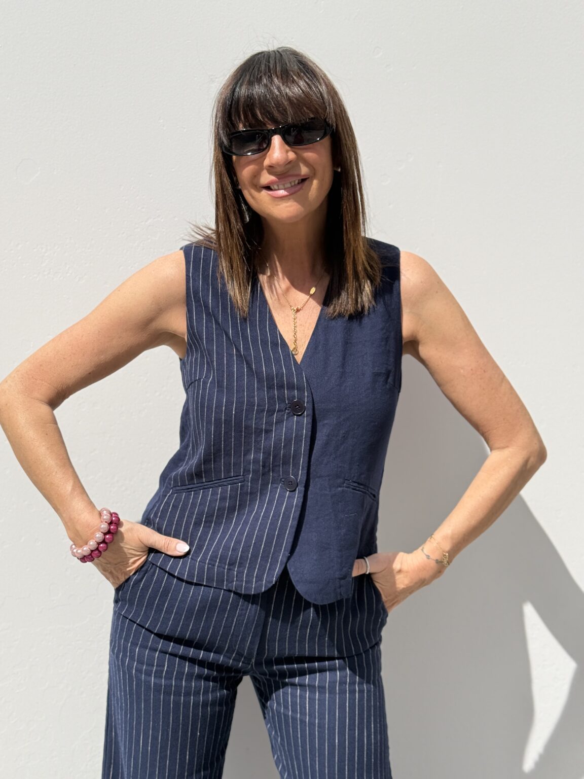 gilet de barman motif à rayures asymétrique bleu marine nice things