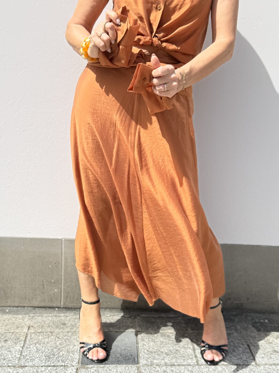 jupe fluide avec ceinture manches terracotta kikisix