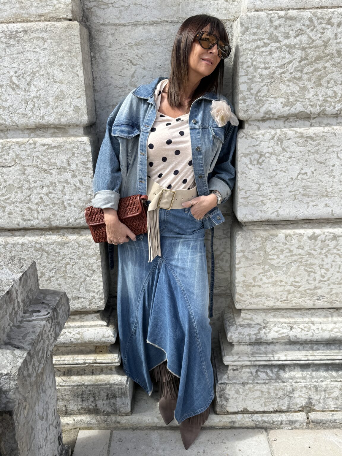 look pois & denim chic